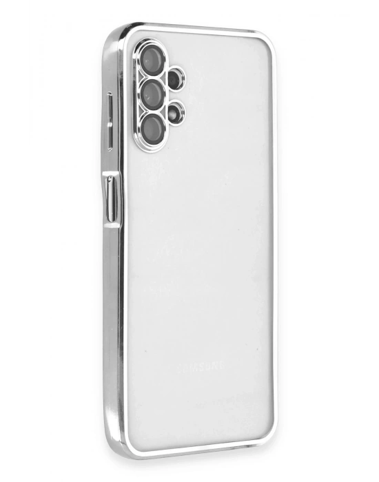 Newface Samsung Galaxy A13 4G Kılıf Razer Lensli Silikon - Gümüş