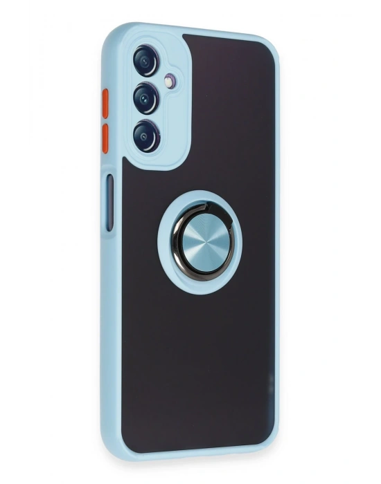 Newface Samsung Galaxy A14 4G Kılıf Montreal Yüzüklü Silikon Kapak - Buz Mavi