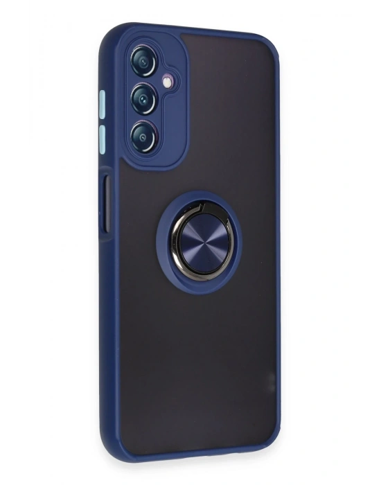 Newface Samsung Galaxy A14 4G Kılıf Montreal Yüzüklü Silikon Kapak - Lacivert