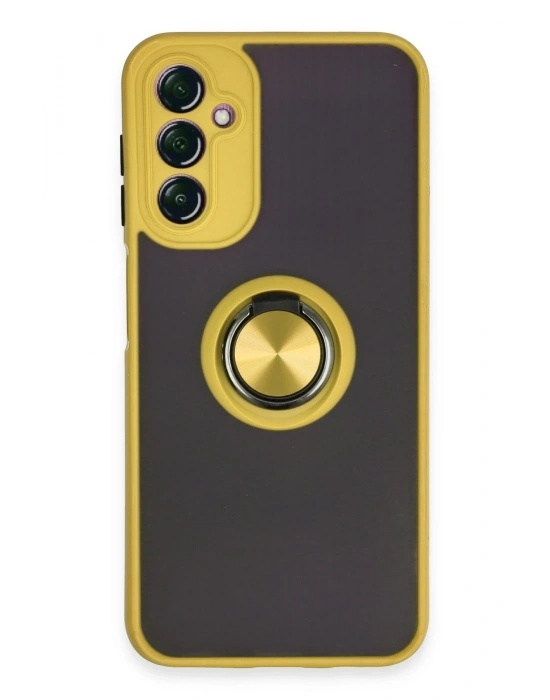 Newface Samsung Galaxy A14 4G Kılıf Montreal Yüzüklü Silikon Kapak - Sarı