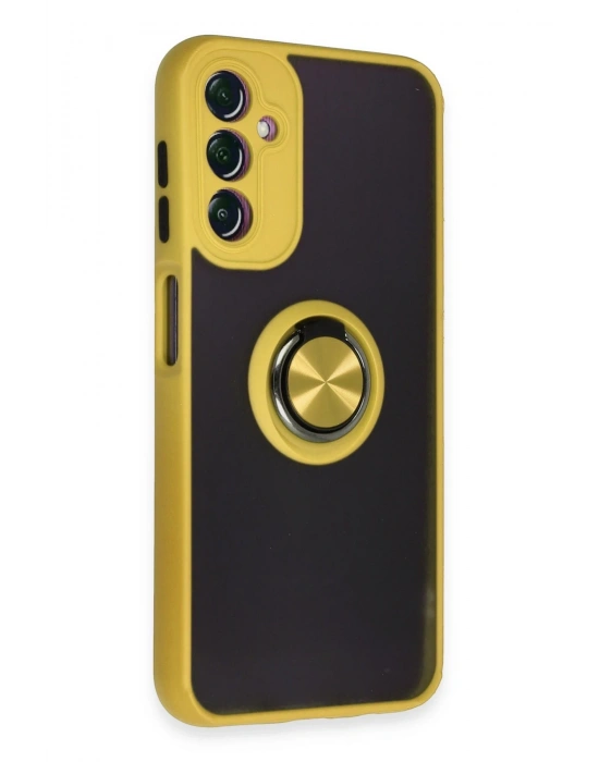 Newface Samsung Galaxy A14 4G Kılıf Montreal Yüzüklü Silikon Kapak - Sarı