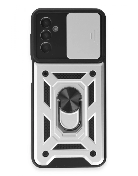 Newface Samsung Galaxy A14 4G Kılıf Pars Lens Yüzüklü Silikon - Gümüş