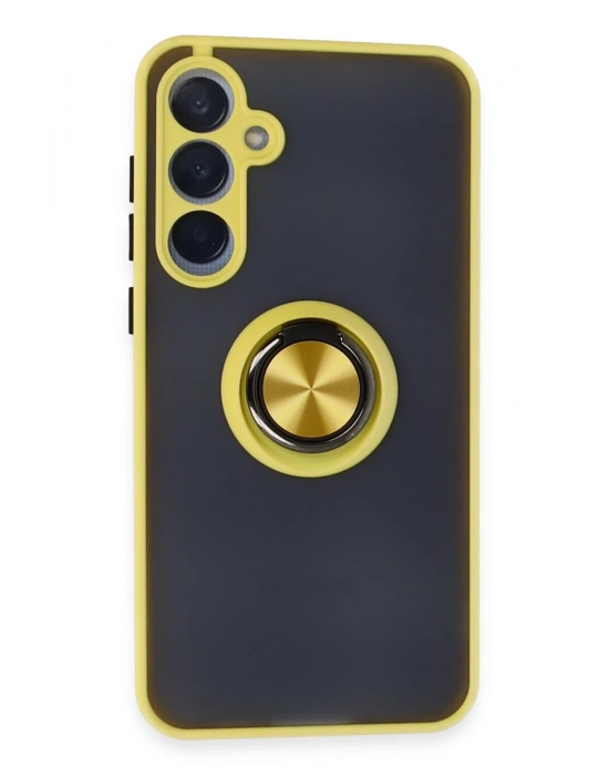 Newface Samsung Galaxy A15 4G Kılıf Montreal Yüzüklü Silikon Kapak - Sarı