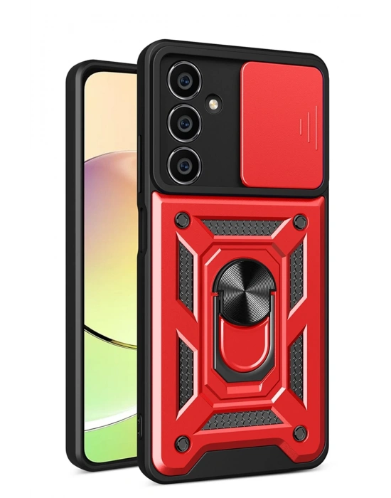 Newface Samsung Galaxy A15 4G Kılıf Pars Lens Yüzüklü Silikon - Kırmızı