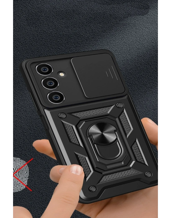 Newface Samsung Galaxy A15 4G Kılıf Pars Lens Yüzüklü Silikon - Kırmızı