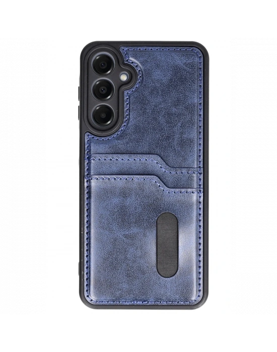 Newface Samsung Galaxy A15 4G Kılıf Sara Kartvizitli Deri Kılıf - Lacivert