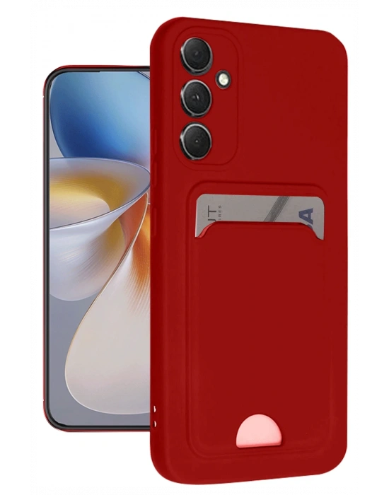 Newface Samsung Galaxy A16 5G Kılıf Kelvin Kartvizitli Silikon - Kırmızı