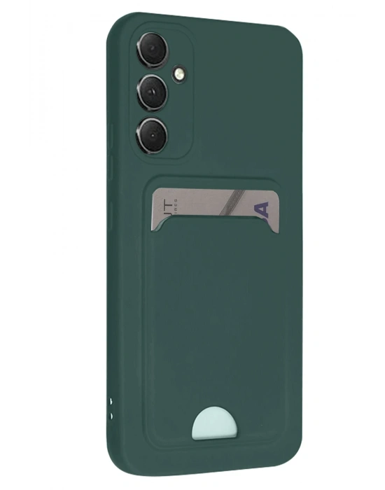 Newface Samsung Galaxy A16 5G Kılıf Kelvin Kartvizitli Silikon - Koyu Yeşil
