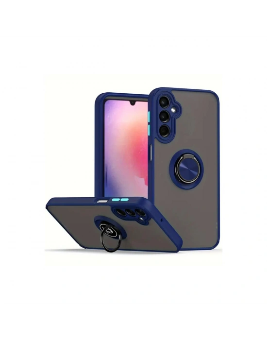 Newface Samsung Galaxy A16 5G Kılıf Montreal Yüzüklü Silikon Kapak - Lacivert