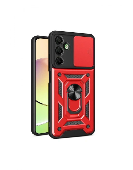 Newface Samsung Galaxy A16 5G Kılıf Pars Lens Yüzüklü Silikon - Kırmızı