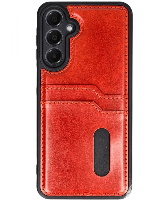 Newface Samsung Galaxy A16 5G Kılıf Sara Kartvizitli Deri Kılıf - Kırmızı