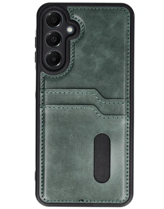 Newface Samsung Galaxy A16 5G Kılıf Sara Kartvizitli Deri Kılıf - Koyu Yeşil
