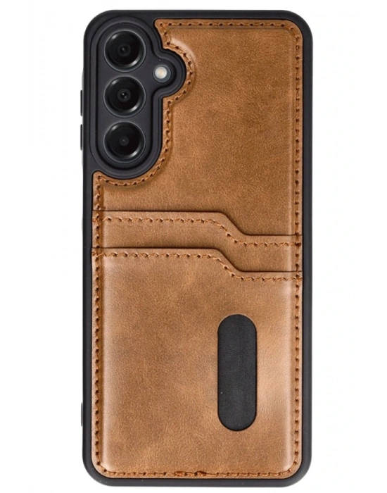 Newface Samsung Galaxy A16 5G Kılıf Sara Kartvizitli Deri Kılıf - Taba