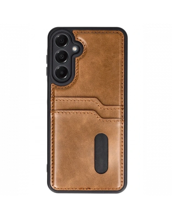 Newface Samsung Galaxy A16 5G Kılıf Sara Kartvizitli Deri Kılıf - Taba