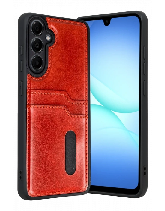 Newface Samsung Galaxy A17 5G Sara Kartvizitli Deri Kılıf - Kırmızı