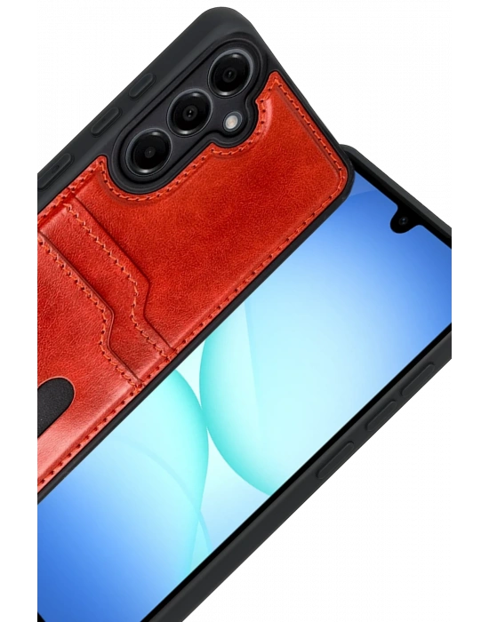 Newface Samsung Galaxy A17 5G Sara Kartvizitli Deri Kılıf - Kırmızı