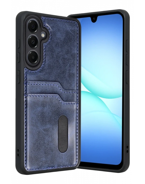 Newface Samsung Galaxy A17 5G Sara Kartvizitli Deri Kılıf - Lacivert