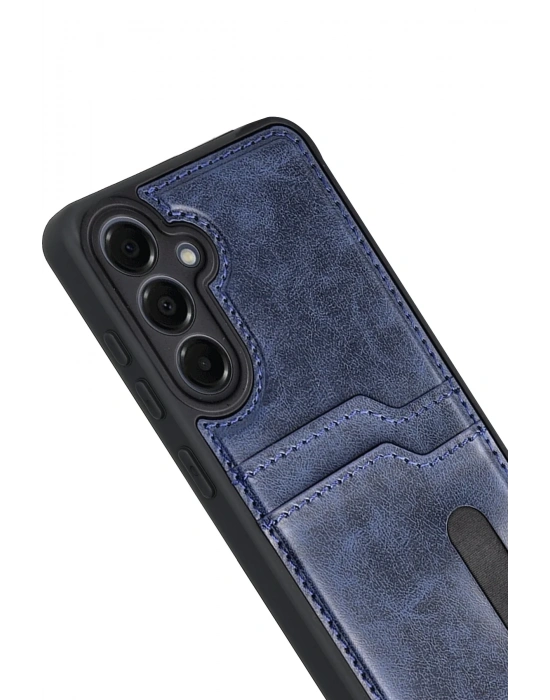 Newface Samsung Galaxy A17 5G Sara Kartvizitli Deri Kılıf - Lacivert