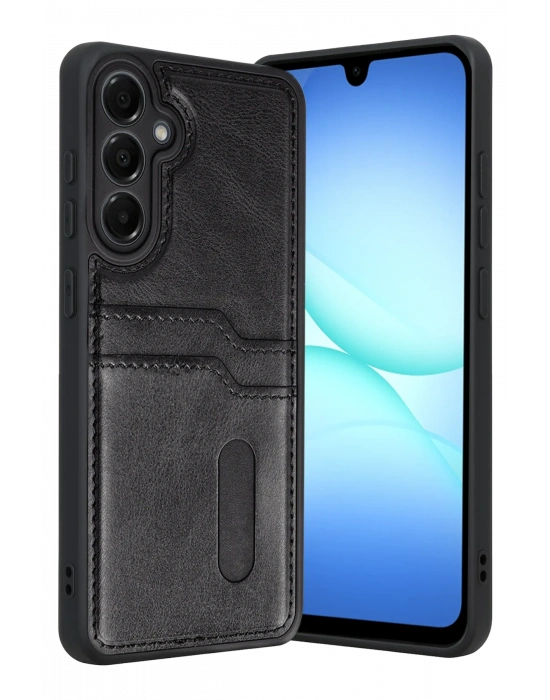 Newface Samsung Galaxy A17 5G Sara Kartvizitli Deri Kılıf - Siyah