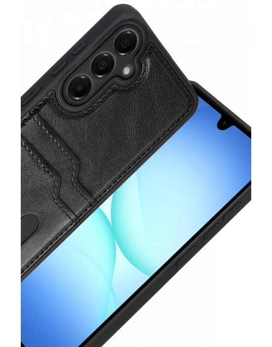 Newface Samsung Galaxy A17 5G Sara Kartvizitli Deri Kılıf - Siyah
