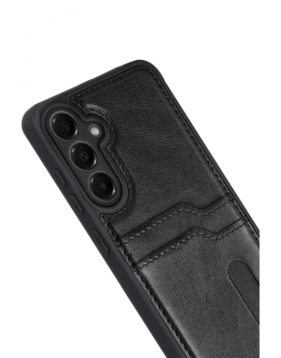 Newface Samsung Galaxy A17 5G Sara Kartvizitli Deri Kılıf - Siyah