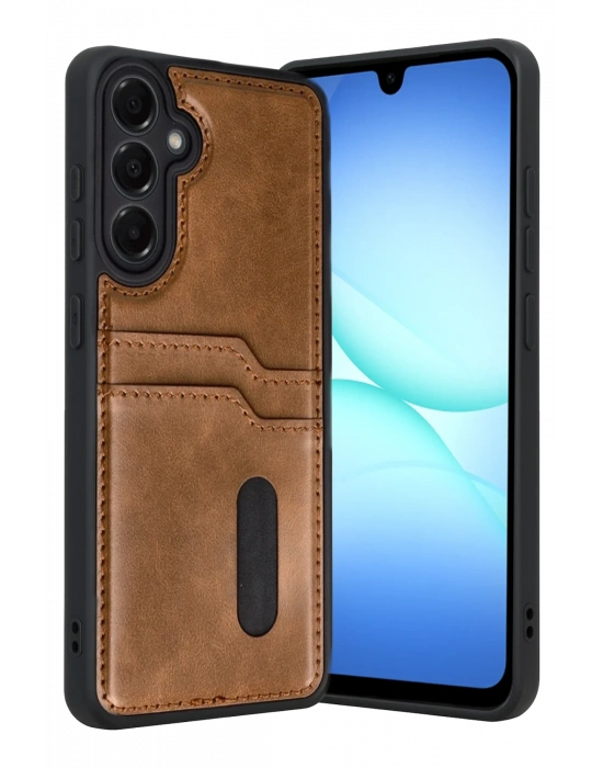 Newface Samsung Galaxy A17 5G Sara Kartvizitli Deri Kılıf - Taba