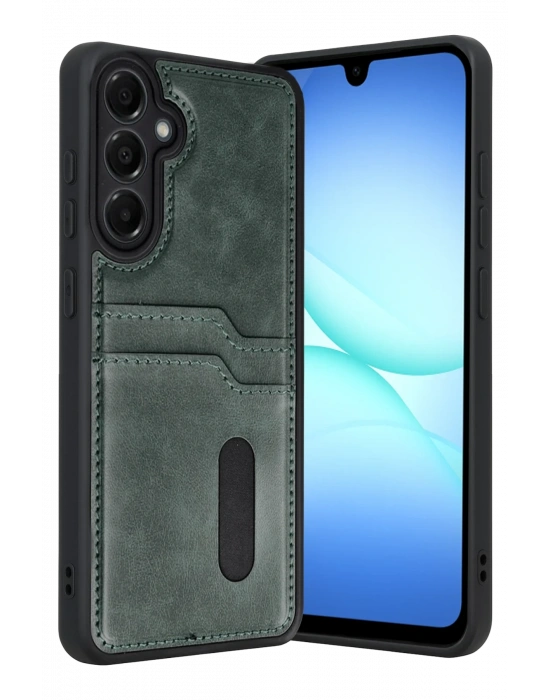 Newface Samsung Galaxy A17 5G Sara Kartvizitli Deri Kılıf - Yeşil