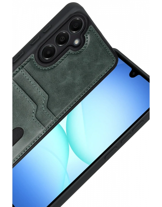 Newface Samsung Galaxy A17 5G Sara Kartvizitli Deri Kılıf - Yeşil