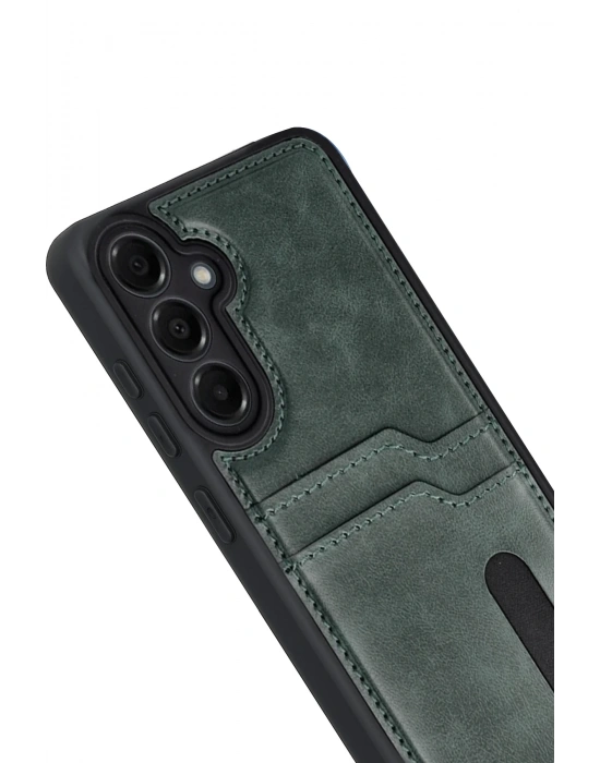 Newface Samsung Galaxy A17 5G Sara Kartvizitli Deri Kılıf - Yeşil