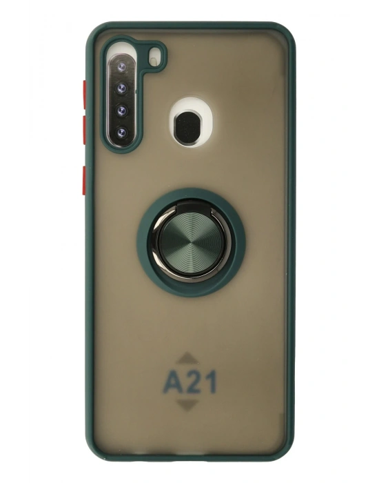 Newface Samsung Galaxy A21 Kılıf Montreal Yüzüklü Silikon Kapak - Yeşil