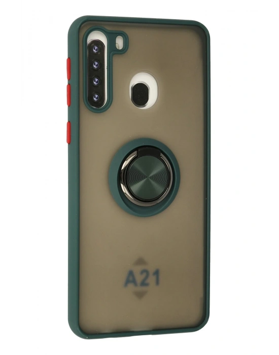 Newface Samsung Galaxy A21 Kılıf Montreal Yüzüklü Silikon Kapak - Yeşil