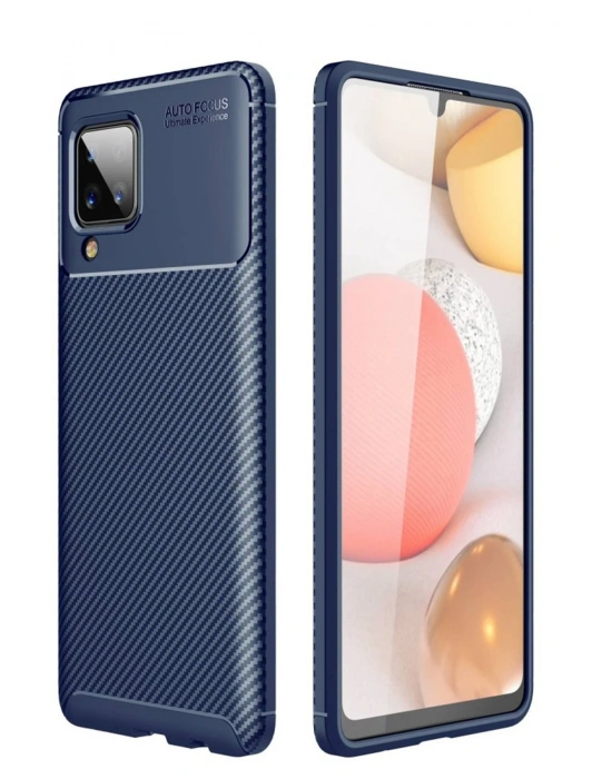 Newface Samsung Galaxy A22 Kılıf Auto Focus Karbon Kapak - Lacivert