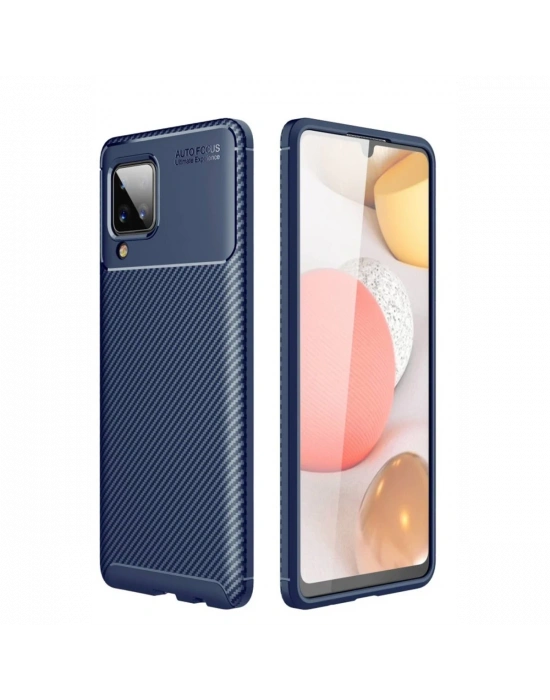 Newface Samsung Galaxy A22 Kılıf Auto Focus Karbon Kapak - Lacivert