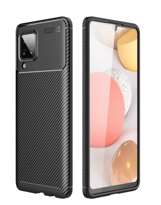Newface Samsung Galaxy A22 Kılıf Auto Focus Karbon Kapak - Siyah