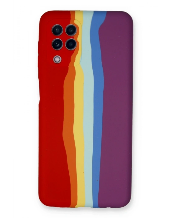 Newface Samsung Galaxy A22 Kılıf Ebruli Lansman Silikon - Kırmızı-Mor