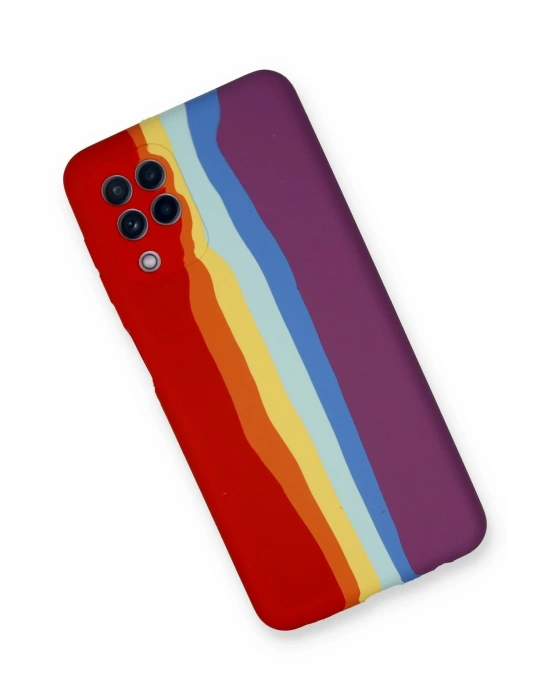 Newface Samsung Galaxy A22 Kılıf Ebruli Lansman Silikon - Kırmızı-Mor