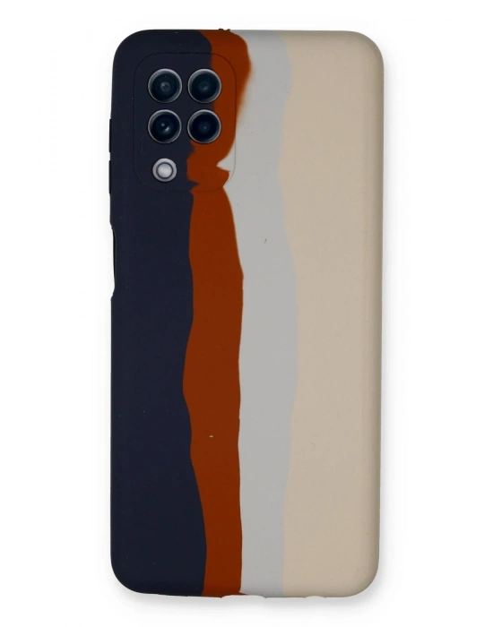 Newface Samsung Galaxy A22 Kılıf Ebruli Lansman Silikon - Lacivert-Krem