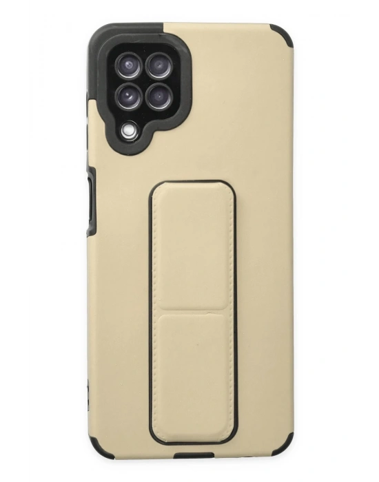 Newface Samsung Galaxy A22 Kılıf Mega Standlı Silikon - Gold