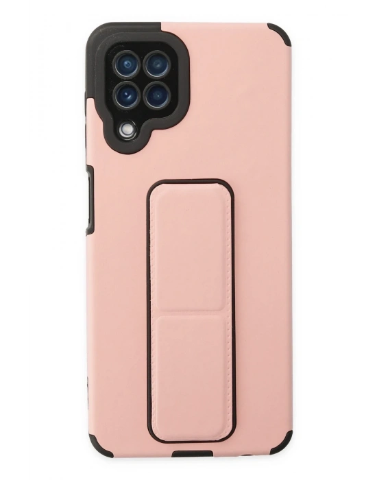 Newface Samsung Galaxy A22 Kılıf Mega Standlı Silikon - Pudra