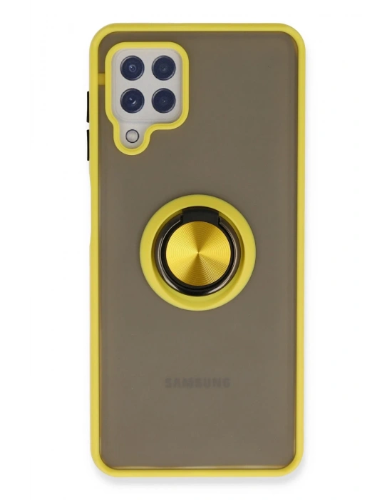 Newface Samsung Galaxy A22 Kılıf Montreal Yüzüklü Silikon Kapak - Sarı