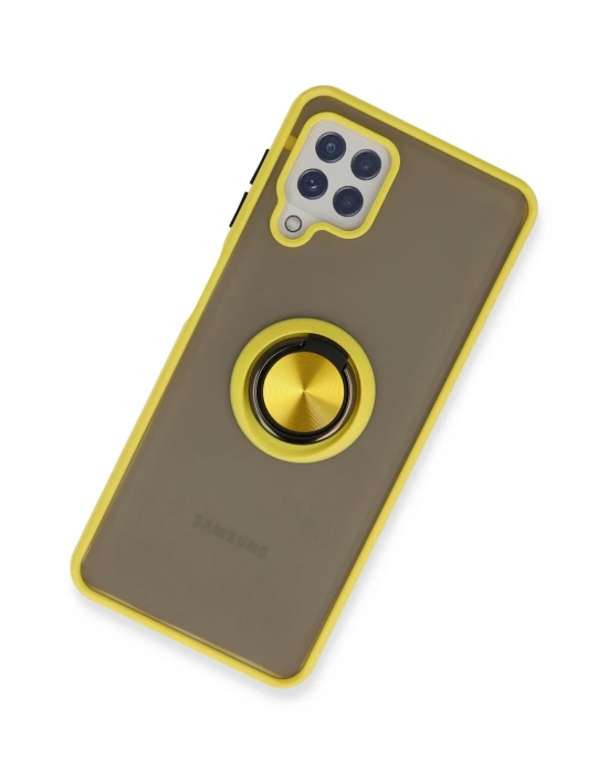 Newface Samsung Galaxy A22 Kılıf Montreal Yüzüklü Silikon Kapak - Sarı