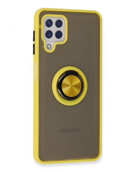 Newface Samsung Galaxy A22 Kılıf Montreal Yüzüklü Silikon Kapak - Sarı