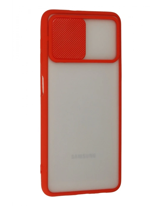 Newface Samsung Galaxy A22 Kılıf Palm Buzlu Kamera Sürgülü Silikon - Kırmızı