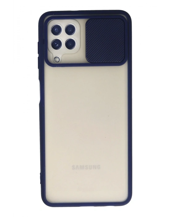 Newface Samsung Galaxy A22 Kılıf Palm Buzlu Kamera Sürgülü Silikon - Lacivert