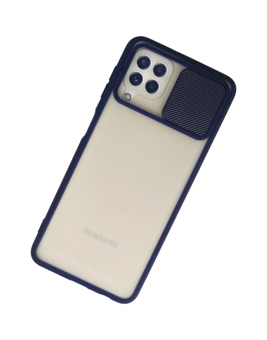 Newface Samsung Galaxy A22 Kılıf Palm Buzlu Kamera Sürgülü Silikon - Lacivert