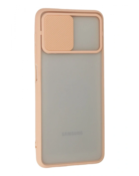 Newface Samsung Galaxy A22 Kılıf Palm Buzlu Kamera Sürgülü Silikon - Pembe