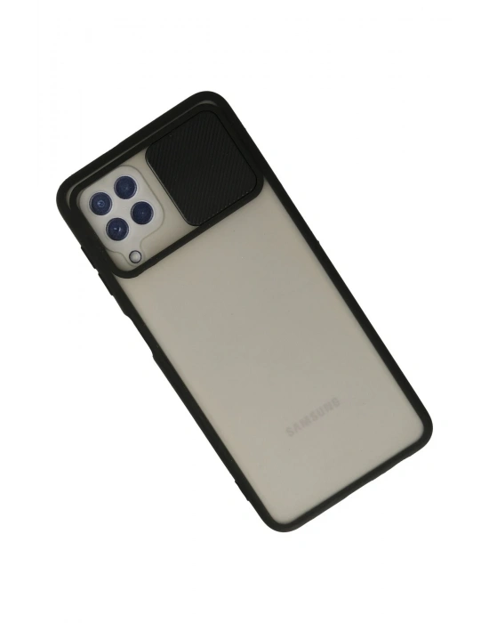 Newface Samsung Galaxy A22 Kılıf Palm Buzlu Kamera Sürgülü Silikon - Siyah