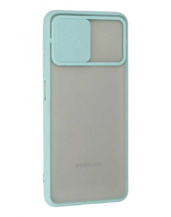 Newface Samsung Galaxy A22 Kılıf Palm Buzlu Kamera Sürgülü Silikon - Turkuaz