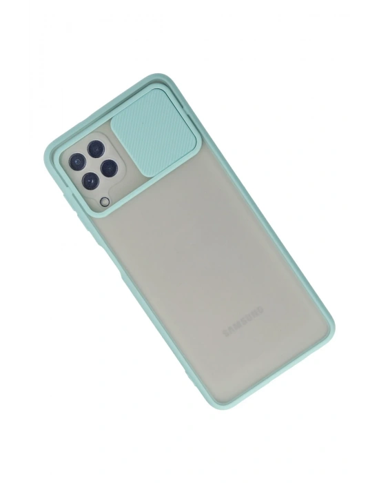 Newface Samsung Galaxy A22 Kılıf Palm Buzlu Kamera Sürgülü Silikon - Turkuaz