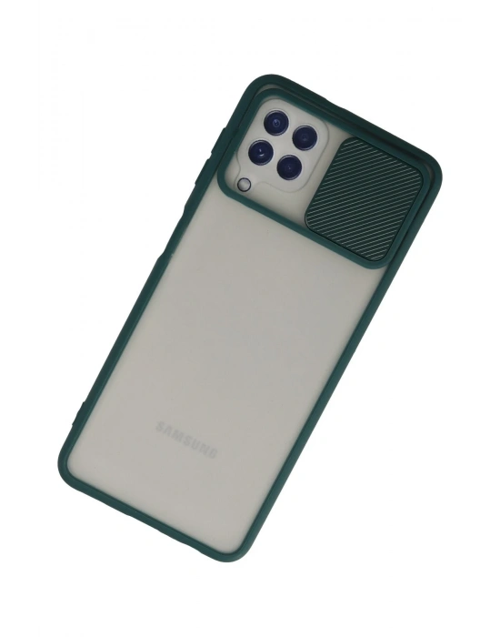 Newface Samsung Galaxy A22 Kılıf Palm Buzlu Kamera Sürgülü Silikon - Yeşil